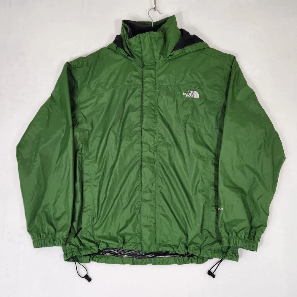 The North Face Resolve HyVent Rain Jacket Mens Large Green Hooded Shell AR9T